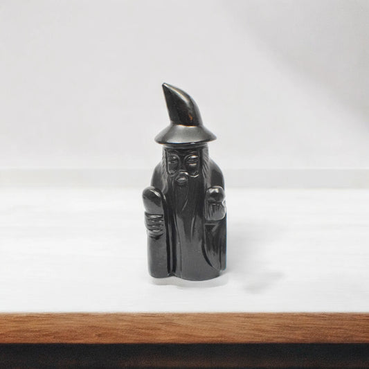 Black Obsidian Wizard Statue Figurine - 10.16 cm