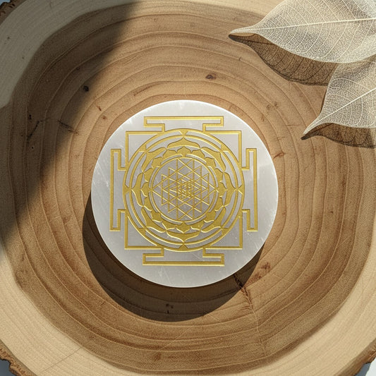 Shri Yantra selenite Golden Circle plate