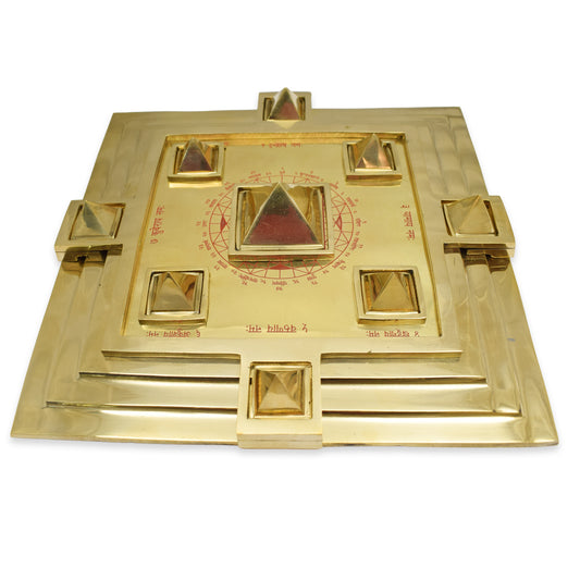 Brass Maha Vastu Purush Navgrah Pyramid Yantra - 22.86 cm, Handcrafted Spiritual Tool - 2.16 Kg (Approx)