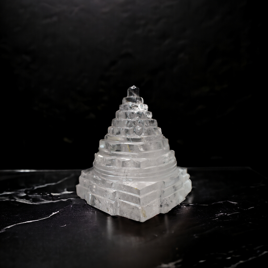Clear Quartz Shree Yantra - 6.99 cm Handcrafted Piece (250-260 Gram)