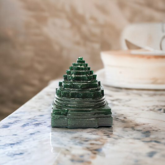 Green Jade Shree Yantra - 6.99 cm Handcrafted Piece (350-360 Gram)