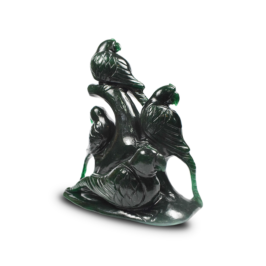 Green Aventurine Parrots -  20.32 cm Sculpture Hand Carved, 1570 Gram