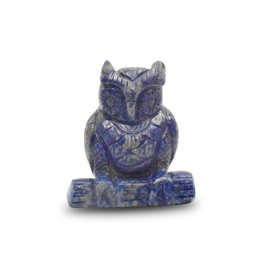 Lapis Lazuli Owl -  10.16 cm Sculpture Hand Carved, 615 Gram
