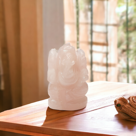 Rose Quartz Crystal Ganesha - 6.60 cm Handcrafted Figurine (100-110 Gram)