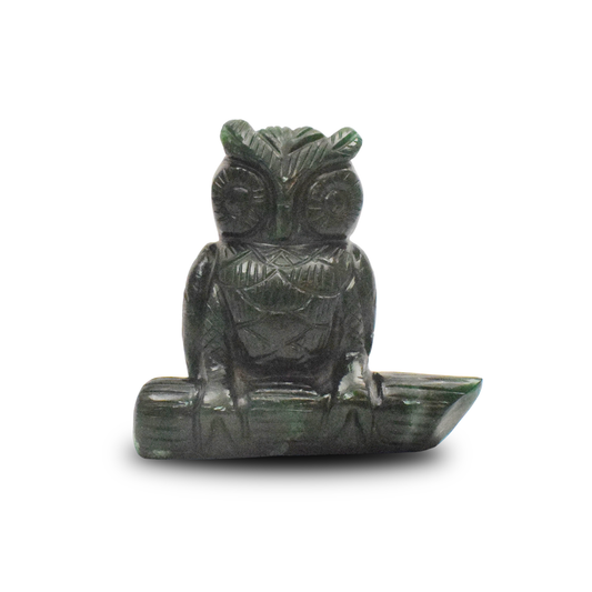 Green Aventurine Owl -  10.16 cm Sculpture Hand Carved, 450 Gram