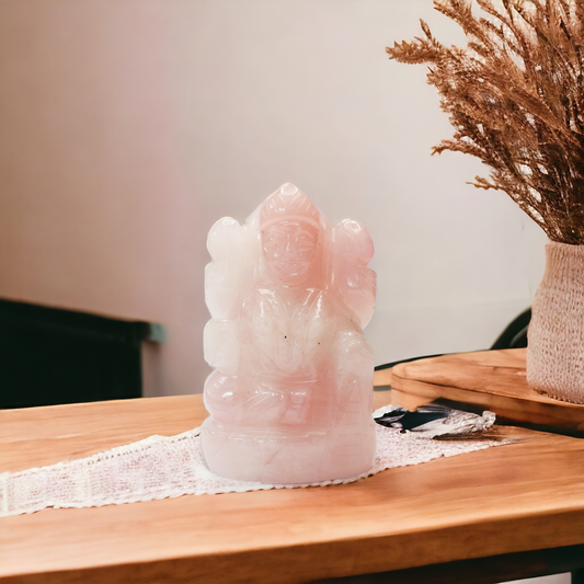 Rose Quartz Crystal Laxmi - 8.12 cm Handcrafted Figurine (190-200 Gram)
