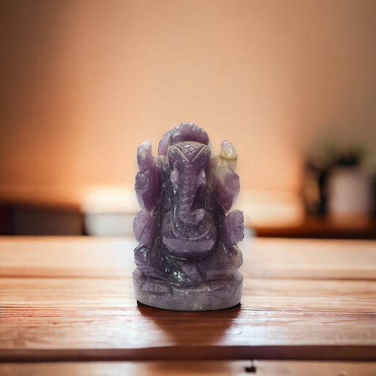Lepidolite Crystal Ganesha - 6.35 cm Handcrafted Figurine (100-110 Gram)