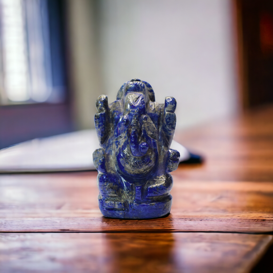 Lapis Lazuli Crystal Ganesha - 6.60 cm Handcrafted Figurine (130-140 Gram)