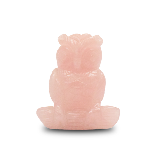 Rose Quartz Owl -  10.16 cm Sculpture Hand Carved, 470 Gram