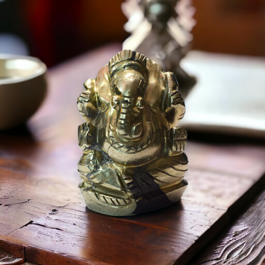 Pyrite Crystal Ganesha - 6.09 cm Handcrafted Figurine (240-250 Gram)