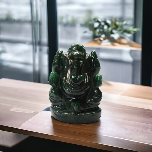 Green Jade Crystal Ganesha - 6.60 cm Handcrafted Figurine (170-180 Gram)