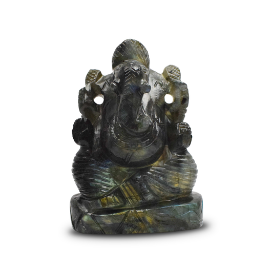 Labradorite Ganesha Figurine - 11.43 cm Reiki Crystal Idol, 624 Gram
