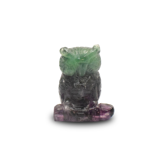 Multi Flourite Owl -  7.62 cm Sculpture Hand Carved, 320 Gram