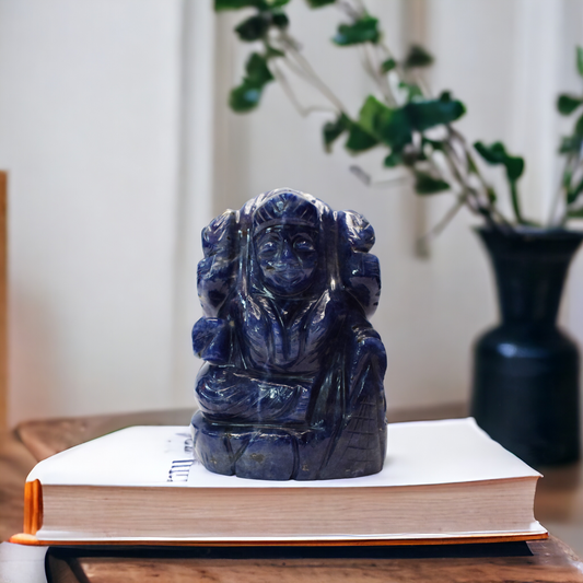 Sodalite Crystal Laxmi - 7.11 cm Handcrafted Figurine (190-200 Gram)