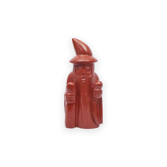 Red Jasper Wizard Statue Figurine - 10.16 cm