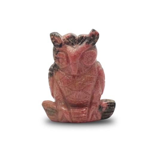 Rhodonite Owl -  11.43 cm Sculpture Hand Carved, 815 Gram