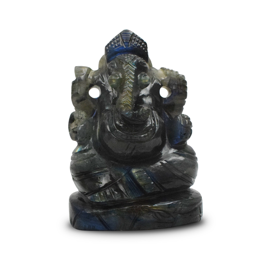 Labradorite Ganesha Figurine - 9.53 cm Reiki Crystal Idol, 324 Gram
