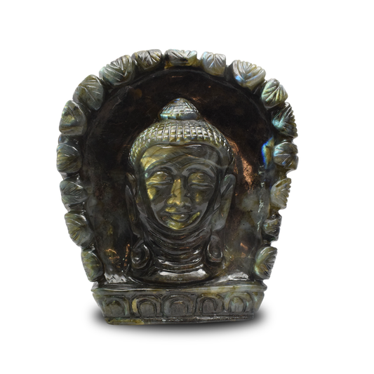 Labradorite Buddha Head Figurine - 20.32 cm Reiki Crystal Idol, 3042 Gram
