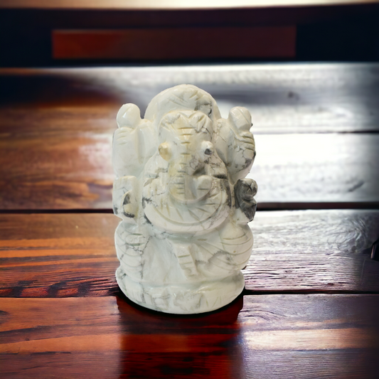Howlite Crystal Ganesha - 6.09 cm Handcrafted Figurine (110-120 Gram)