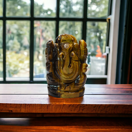 Tiger Eye Crystal Ganesha - 6.35 cm Handcrafted Figurine (110-120 Gram)