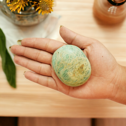 Natural Amazonite Healing Crystal palm Stone for Meditation (100-110 Gm)