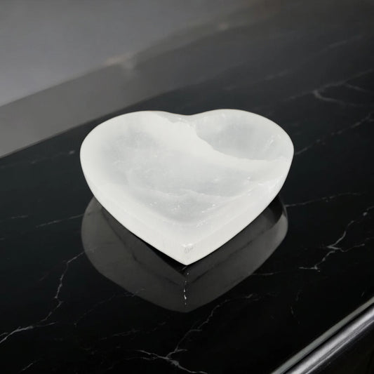 Selenite Heart Bowl - 16.0 cm, Crystal for Cleansing & Charging