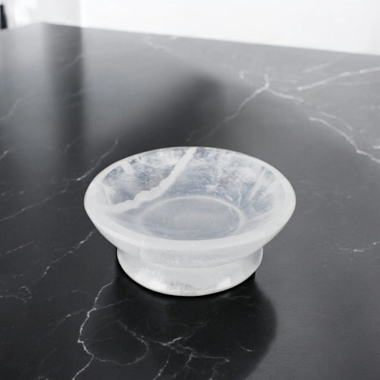 Selenite Round Bowl With Stand - 10.16 cm, Crystal for Cleansing & Charging