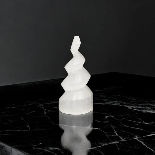Selenite Spiral Tower - 10.16 cm Handcrafted Crystal for Reiki, Healing & Showpiece