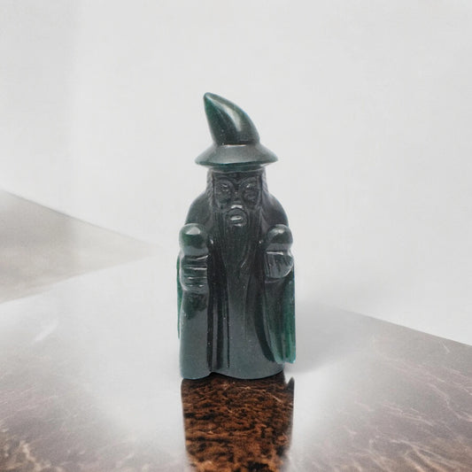 Dark Green Aventurine Wizard Statue Figurine - 10.16 cm