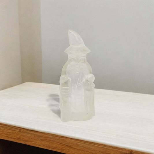 Clear Quartz Wizard Statue Figurine for Home Decoration - 10.16 cm