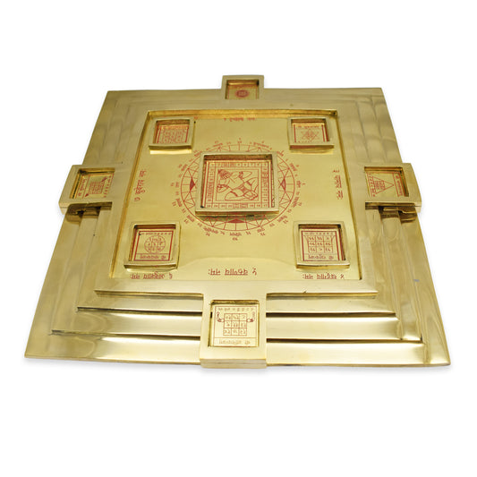 Brass Maha Vastu Purush Navgrah Pyramid Yantra - 22.86 cm, Handcrafted Spiritual Tool - 2.16 Kg (Approx)