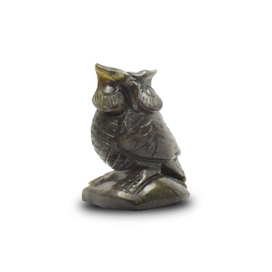 Labrodorite Owl -  10.16 cm Sculpture Hand Carved, 640 Gram