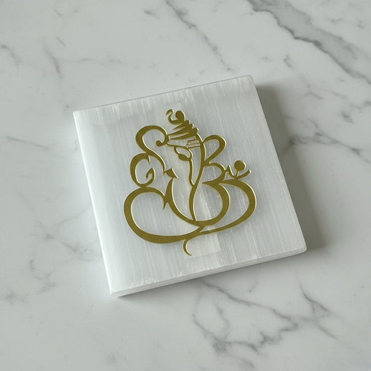 Ganesha selenite Golden Square plate