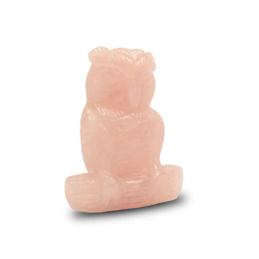 Rose Quartz Owl -  10.16 cm Sculpture Hand Carved, 470 Gram