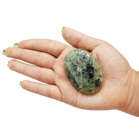 Natural Prehnite Healing Crystal palm Stone for Meditation (60-70 Gm)