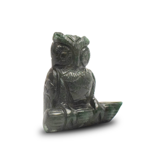 Green Aventurine Owl -  10.16 cm Sculpture Hand Carved, 450 Gram