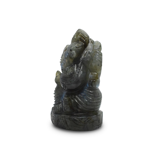 Labradorite Ganesha Figurine - 9.53 cm Reiki Crystal Idol, 262 Gram