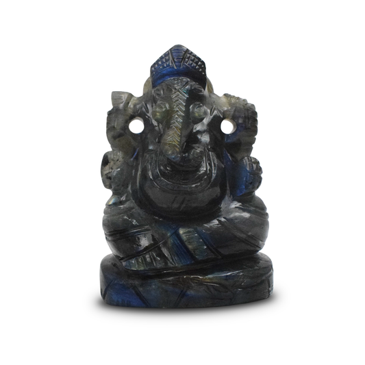 Labradorite Ganesha Figurine - 9.53 cm Reiki Crystal Idol, 324 Gram
