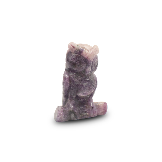 Lapidolite Owl -  10.16 cm Sculpture Hand Carved, 350 Gram