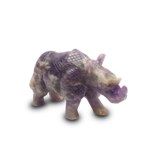 Amethyst Rhinoceros -  10.16 cm Sculpture Hand Carved, 1085 Gram