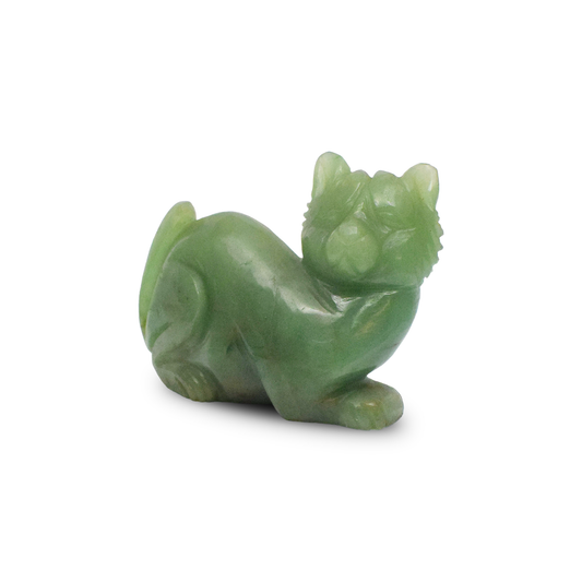 Green Aventurine Cat - 10.16 cm Sculpture Hand Carved, 220 Gram