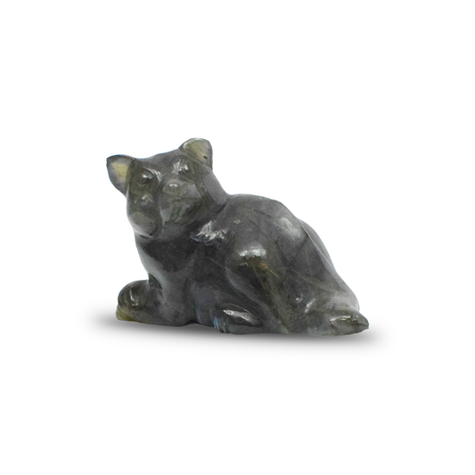 Labradorite Cat - 9.53 cm Sculpture Hand Carved, 225 Gram