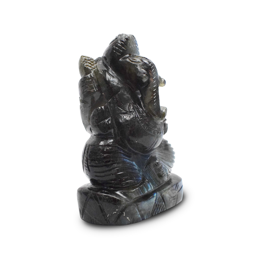 Labradorite Ganesha Figurine - 11.43 cm Reiki Crystal Idol, 624 Gram