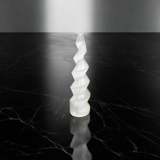 Selenite Spiral Tower - 15.24 cm Handcrafted Crystal for Reiki, Healing & Showpiece