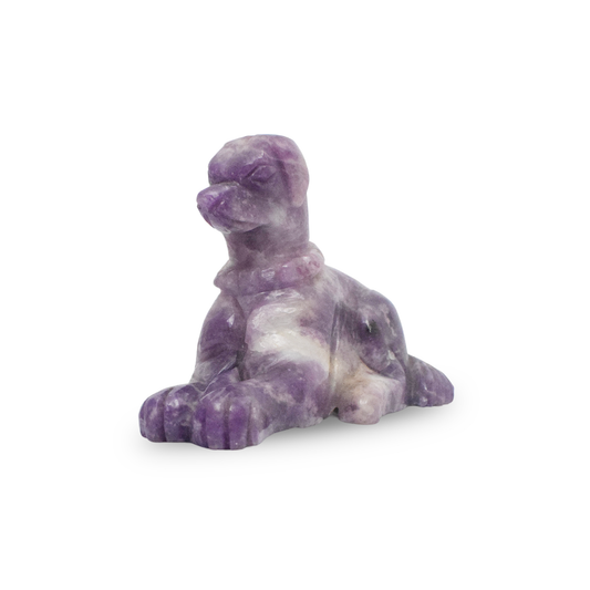 Lepidolite Dog - 10.16 cm Sculpture Hand Carved, 260 Gram