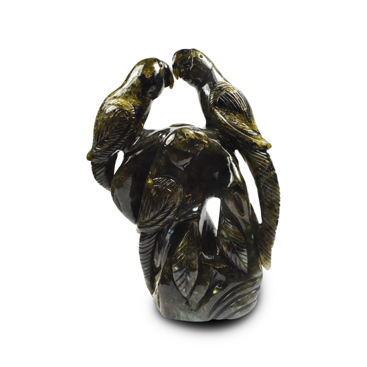 Labrodorite Parrots -  22.86 cm Sculpture Hand Carved, 2736 Gram