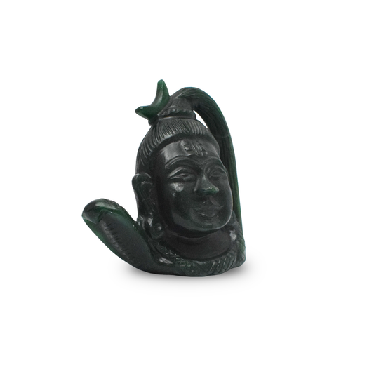 Green Jade Lord Shiva Head - 12.7 cm