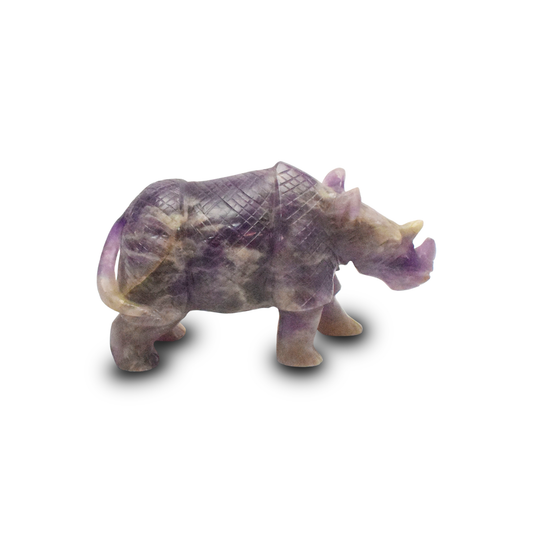 Amethyst Rhinoceros -  10.16 cm Sculpture Hand Carved, 1085 Gram