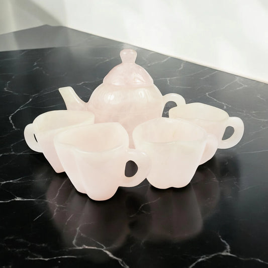 Rose quartz tea set - Tea Kettle and 4 Tea Cups