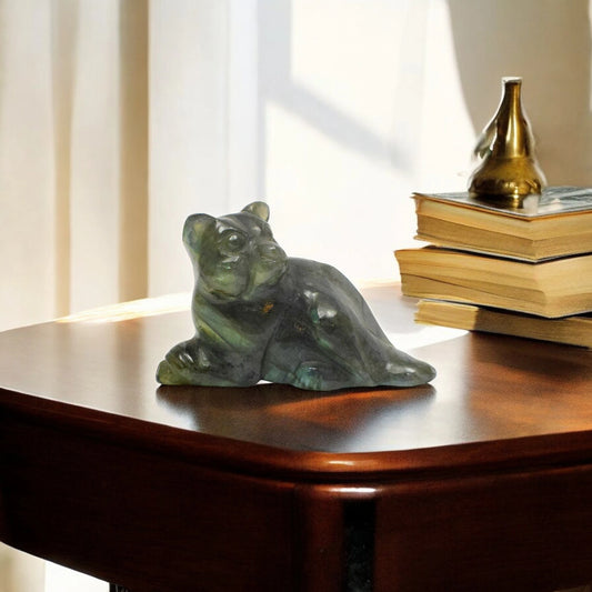 Labradorite Cat - 9.53 cm Sculpture Hand Carved, 225 Gram